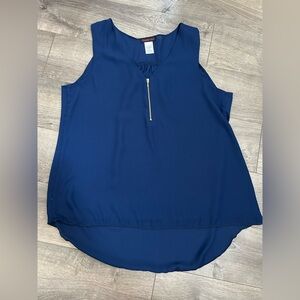 Navy Blue Sleeveless Top with Gold Zipper